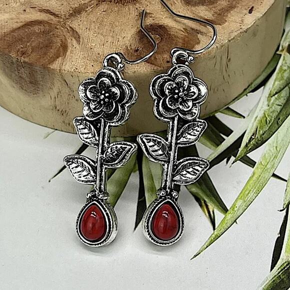 Vintage Handmade Flower Earrings Boho Dangle Dainty - Picture 5 of 5